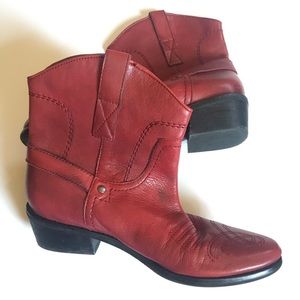 Red Franco Sarto Cowboy Ankle Boots
